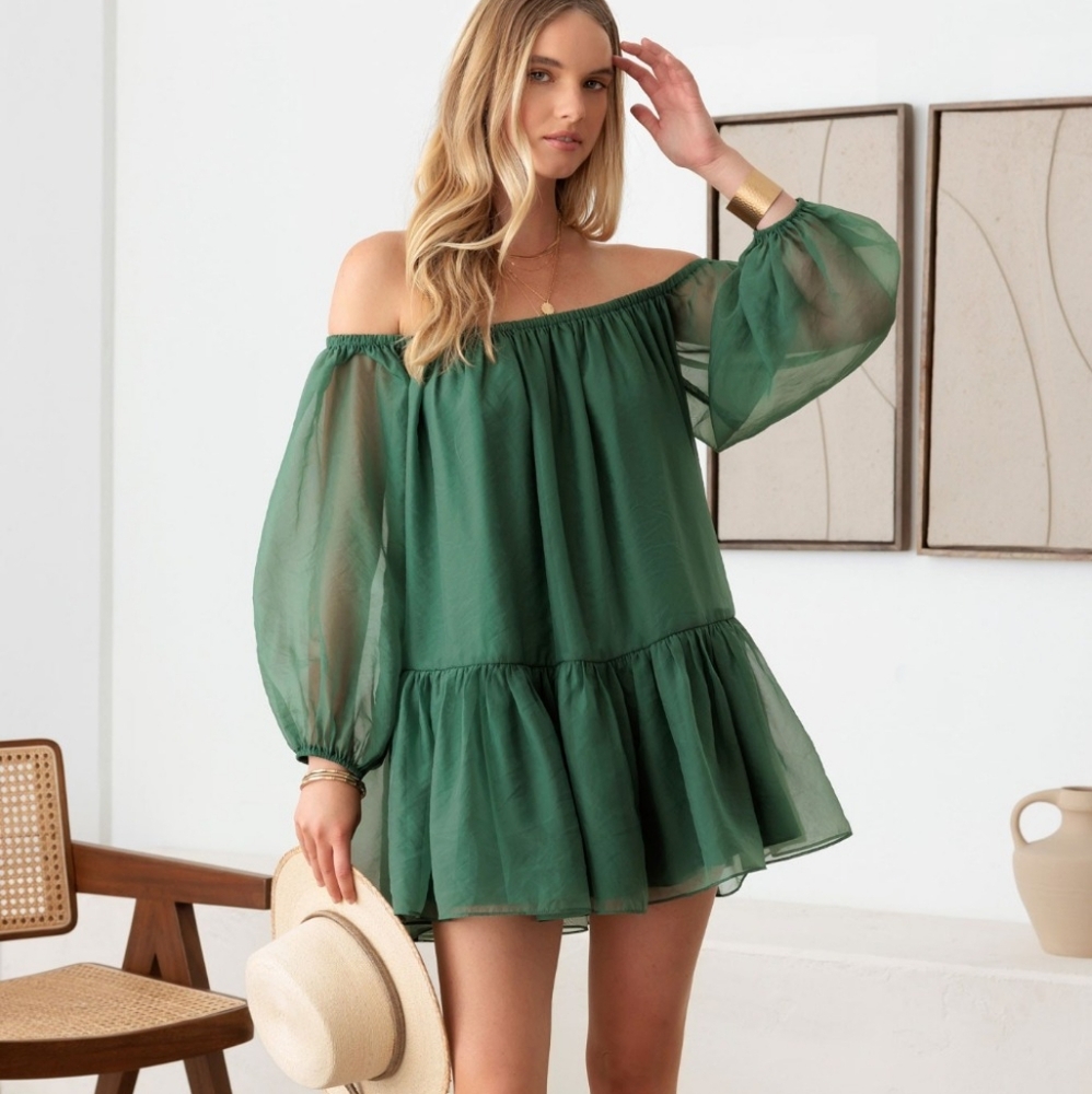 Le Lis Organza Off Shoulder Puff Sleeve Mini Dress
